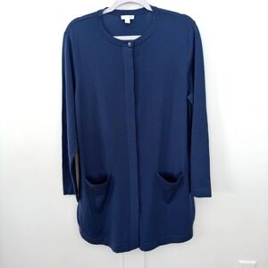 J. Jill Blue Long Line Cardigan Sweater Long Sleeve Hidden Buttons Pockets Large
